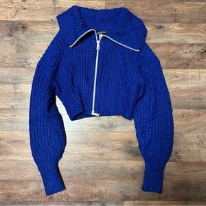 urban outfitters royal blue knit double zip up jacket / cardigan